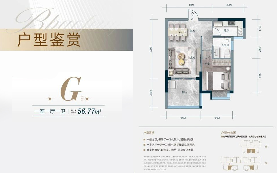 宝丰御景G户型 1房1厅1卫户型图