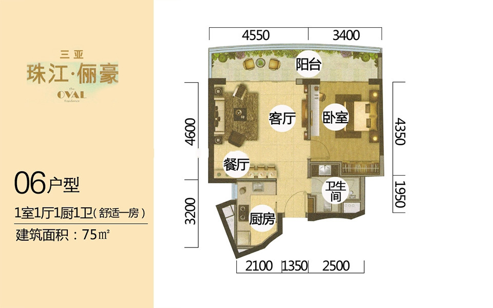 06户型 1房1厅1厨1卫 75㎡