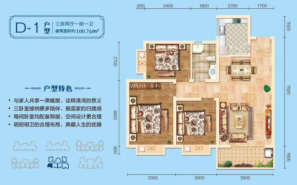 D-1户型 3房2厅1卫
