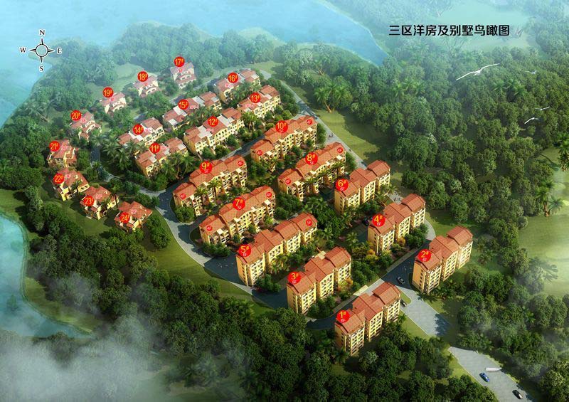 三区别墅及多层鸟瞰图