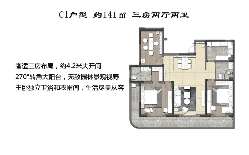 C1户型  三房两厅两卫