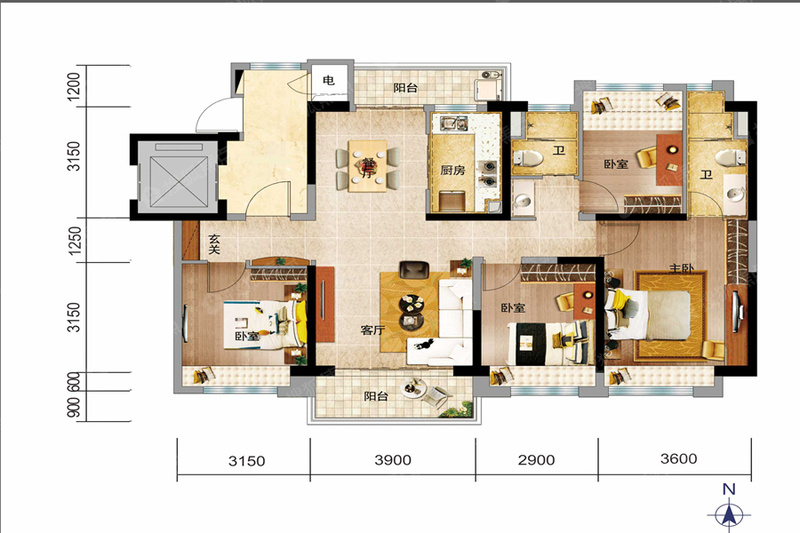 醇美精品 四房YJ-115-4室2厅2卫
