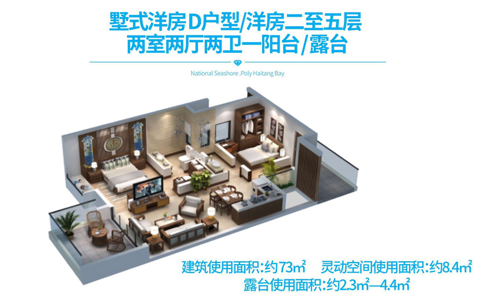 墅式洋房D户型 2室2厅2卫