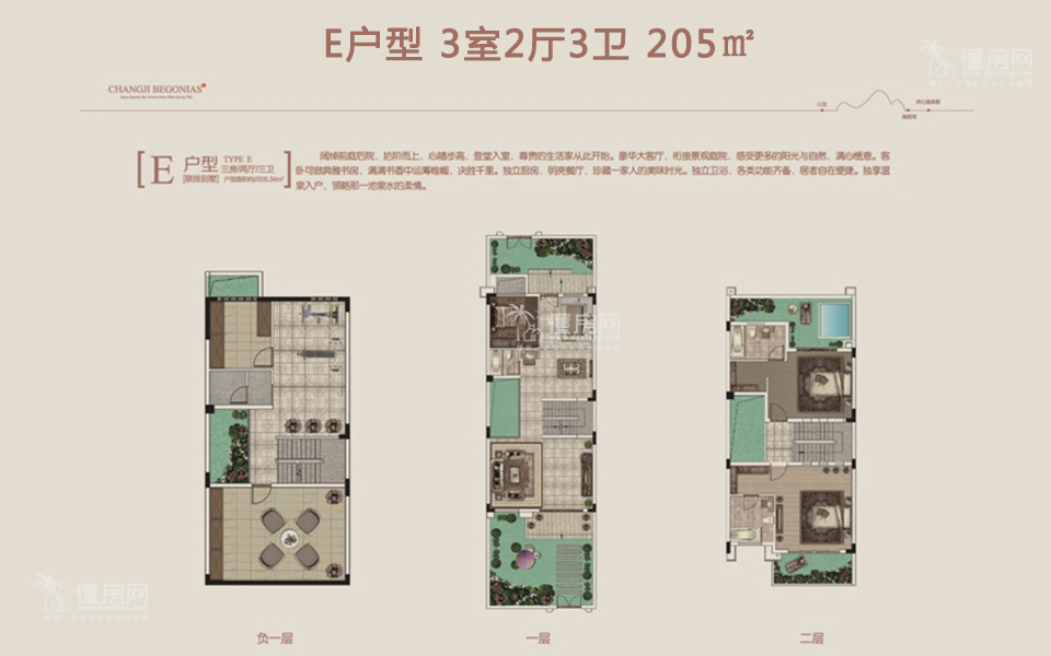 E户型 3室2厅3卫 