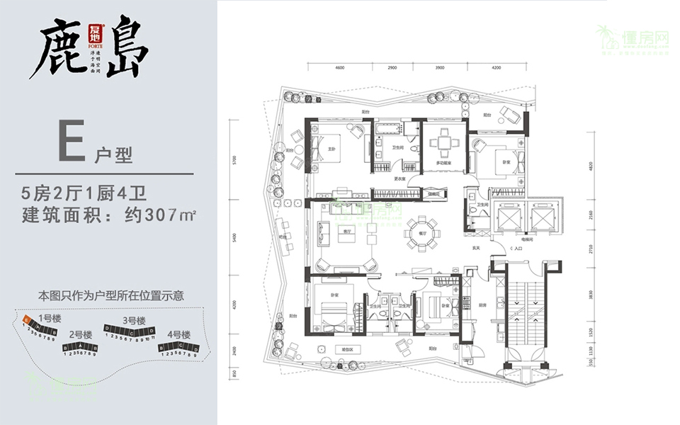 E户型 5房2厅4卫 307㎡ E户型 5房2厅4卫 307㎡