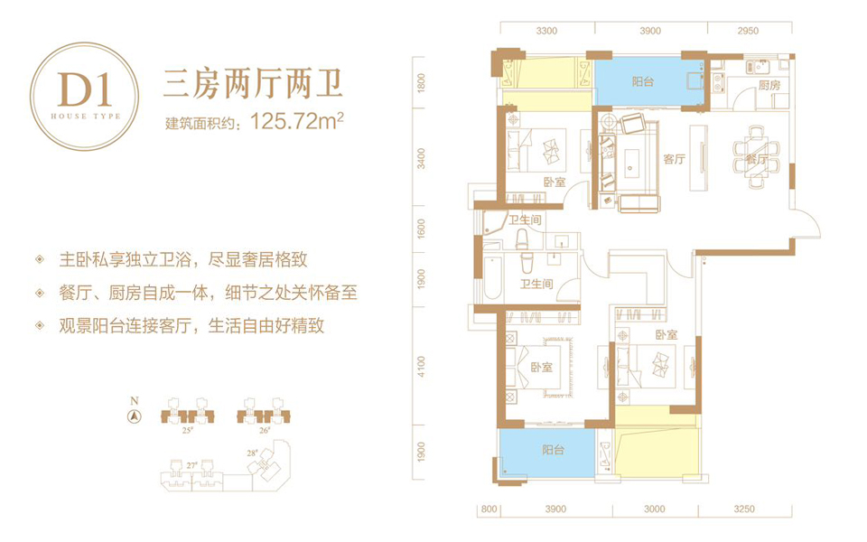 五期-D1户型 3房2厅2卫