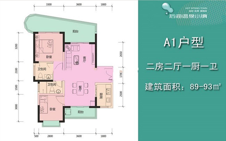 温泉小镇A1户型2室2厅1卫1厨93.00 m2