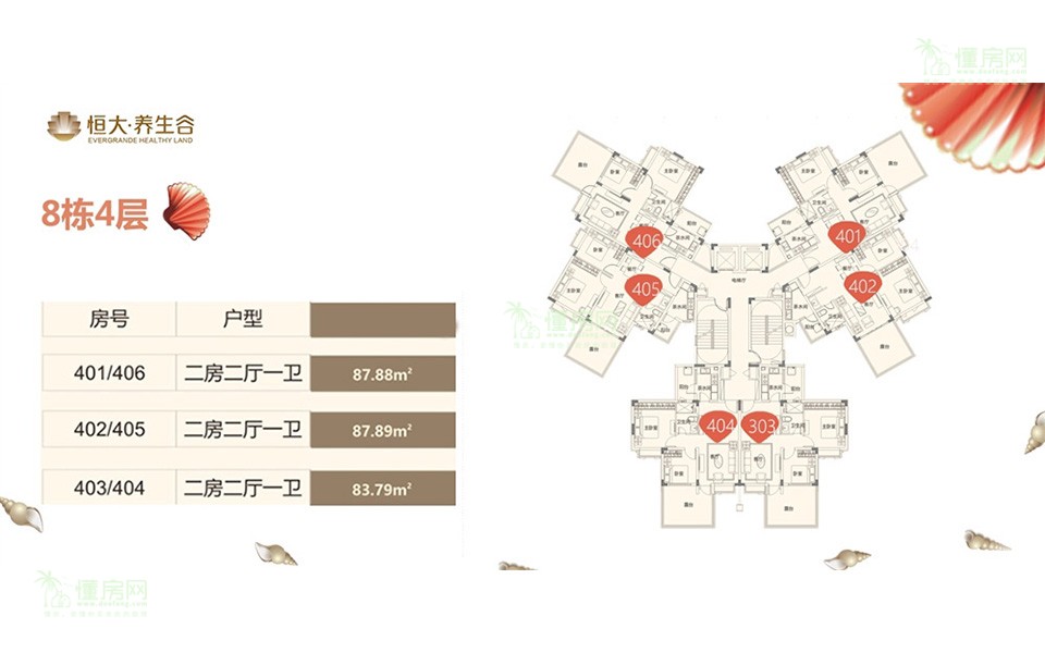 8栋4层 2房2厅1卫 83.79-87.89㎡