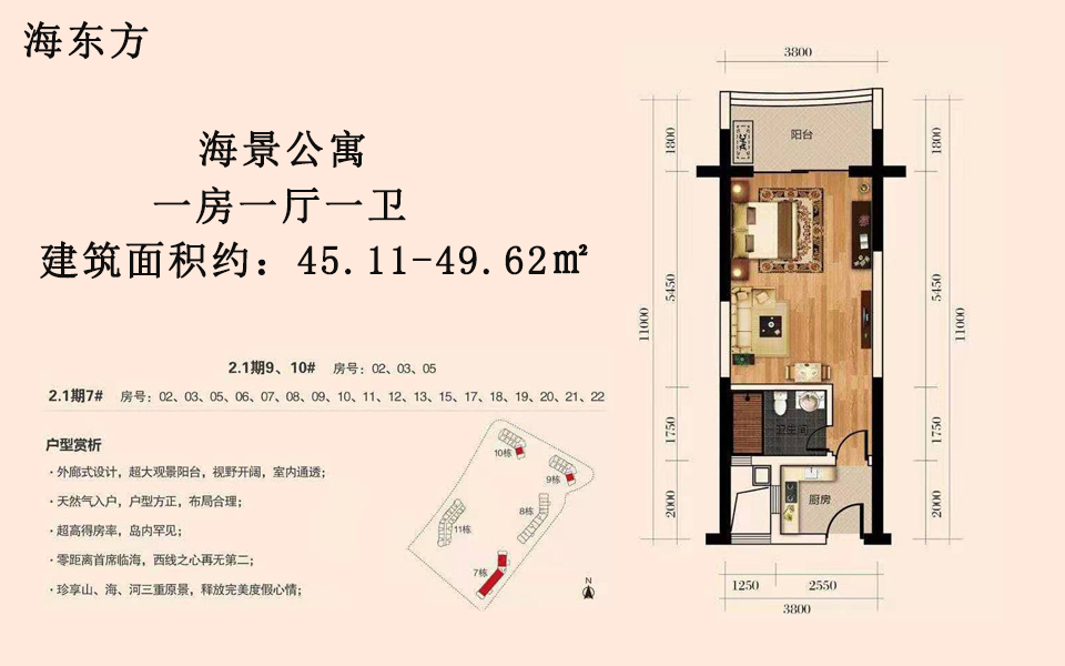 海景公寓 一房一厅一卫 