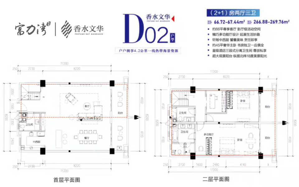 香水文华D02户型 三房两厅三卫