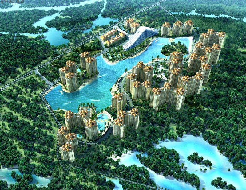 金手指白鹭湖鸟瞰图