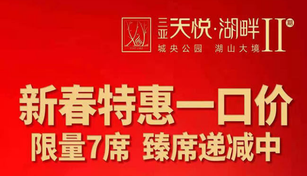 天悦湖畔加推7套特惠房源，特惠单价约27000元/㎡