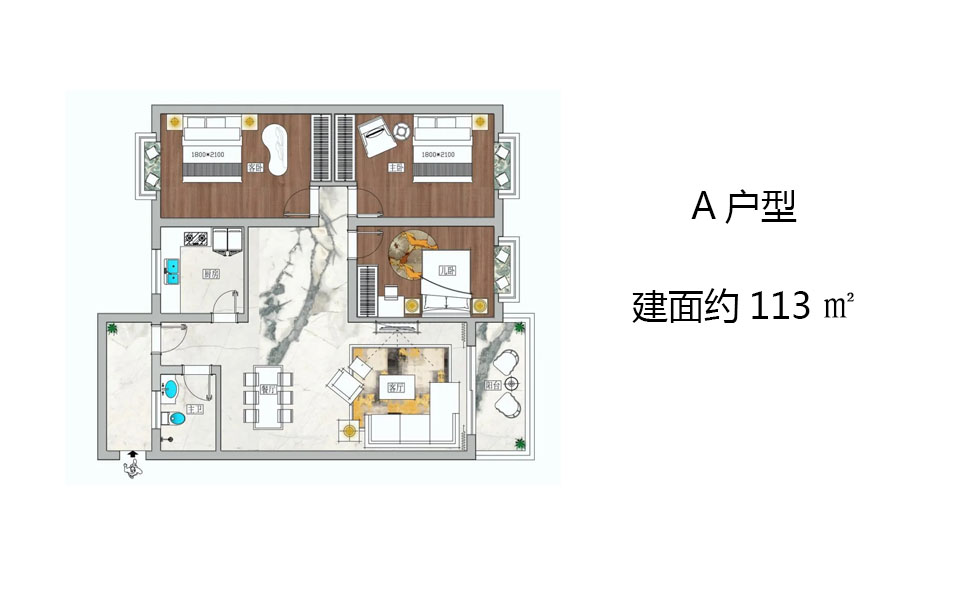 A户型 3室2厅1卫1阳台 