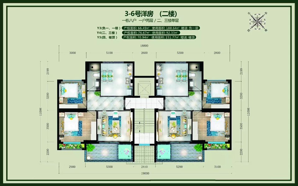 3-6号洋房 Y4户型二楼 建面76.67m²