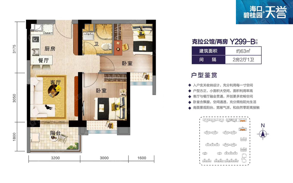 Y299-B户型 两房-2室2厅1卫