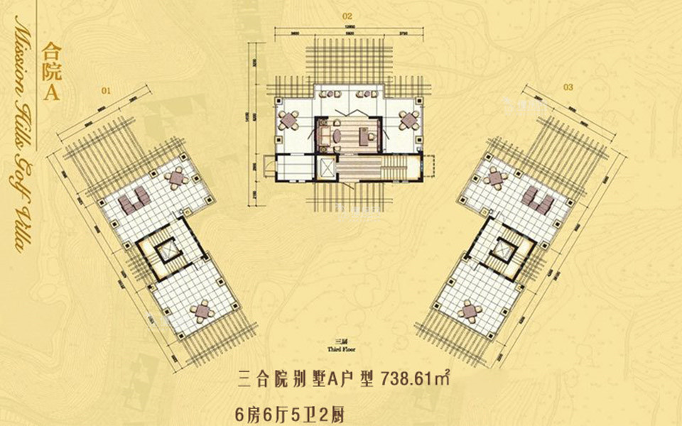 三合院别墅A户型 6室6厅5卫2厨 738.61㎡