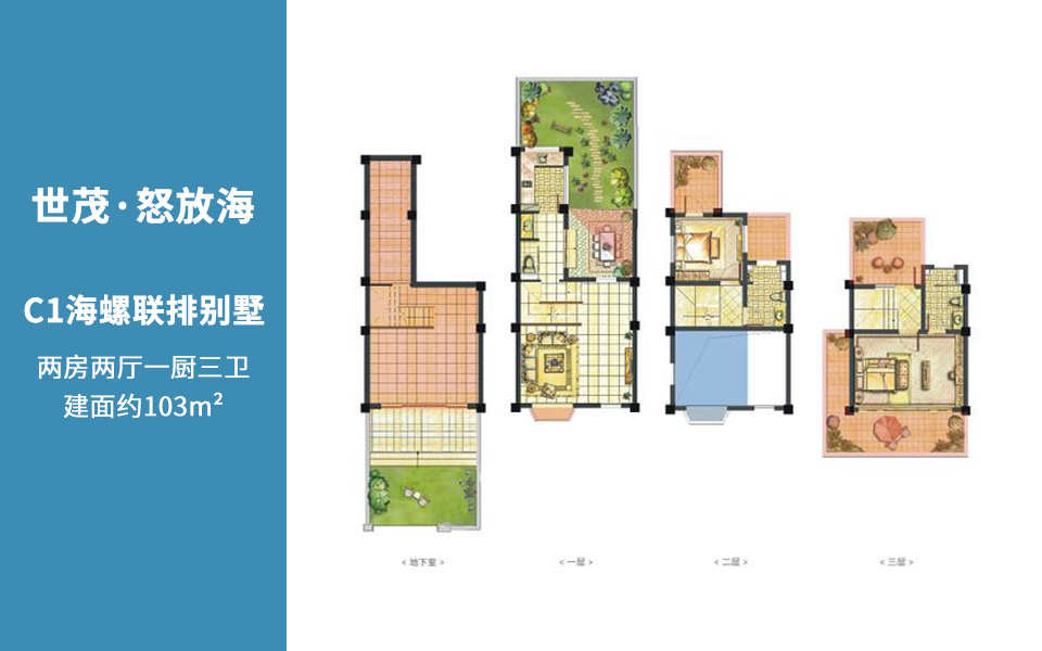 C1海螺联排别墅户型图2室两房两厅三卫103m²