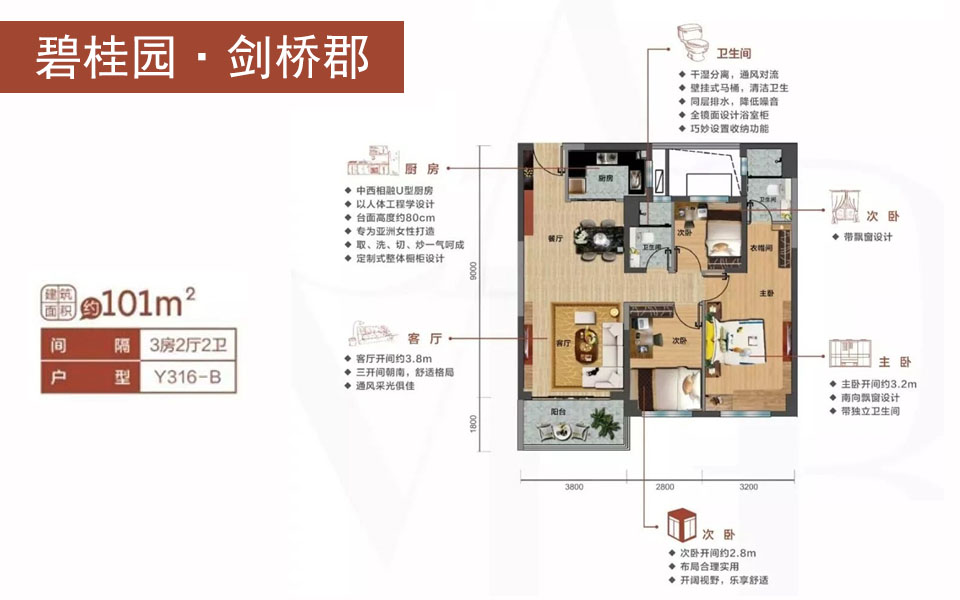 Y316-B户型 3房2厅2卫 