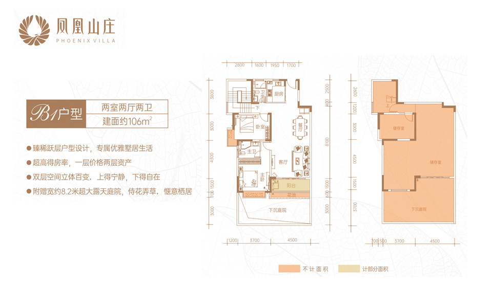 云龙凤凰山庄B1户型 两室两厅两卫户型图