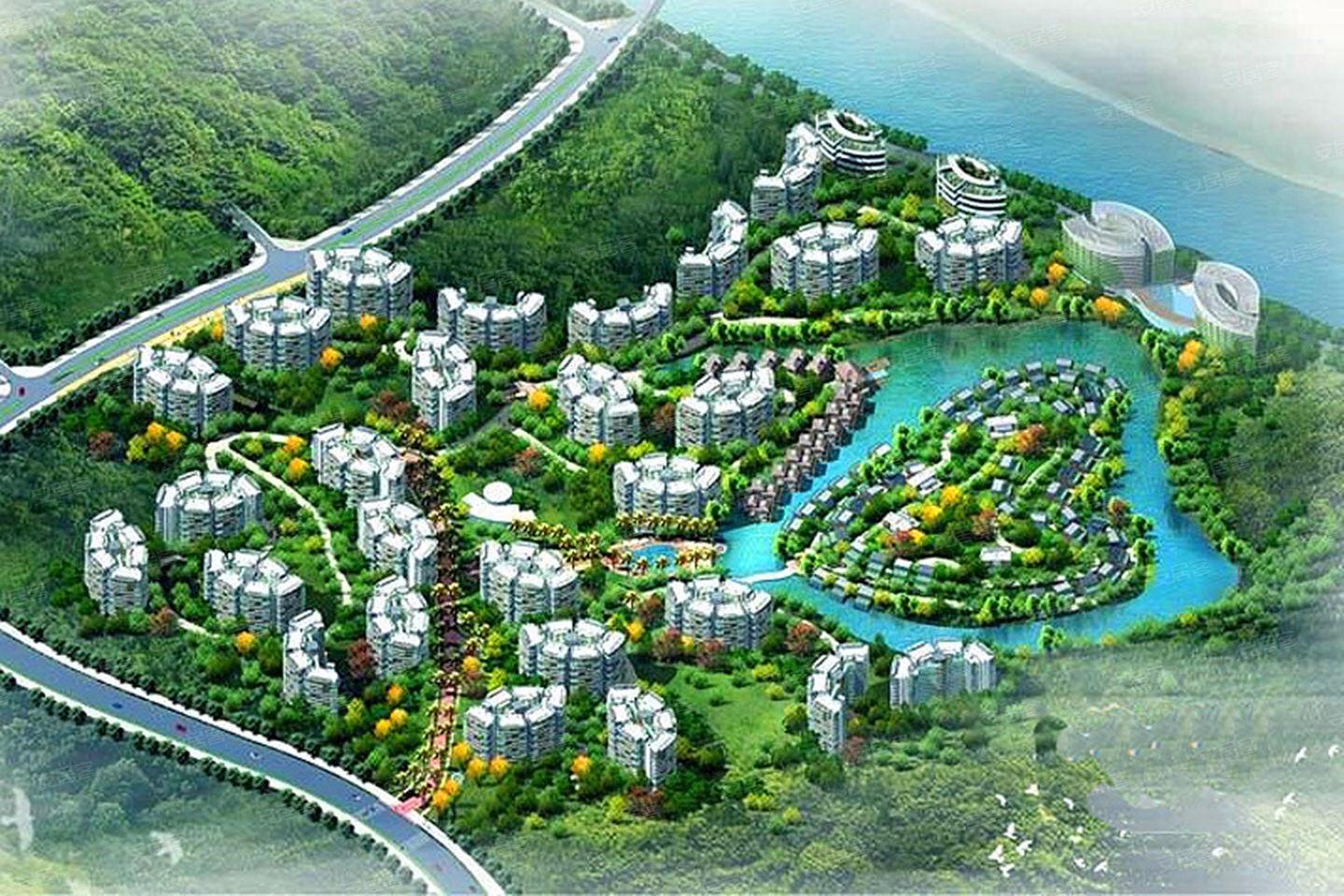 五指山森林湖鸟瞰图