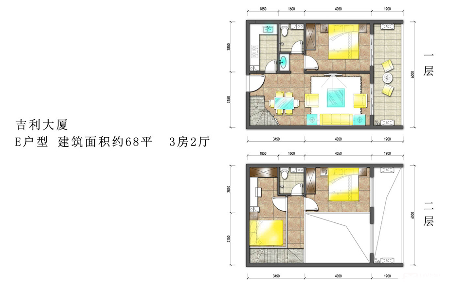 E户型建面 3房2厅
