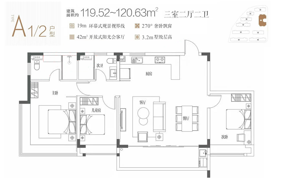 A1、2户型 3房2厅2卫