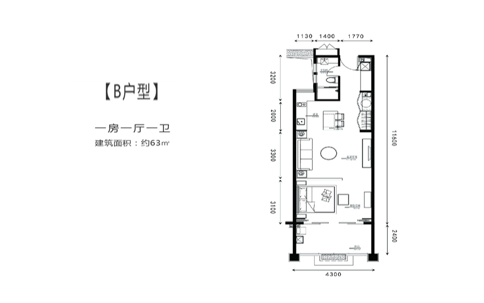 B户型 1房1厅1卫