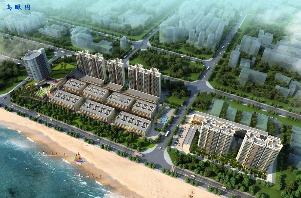 江岸小镇鸟瞰图
