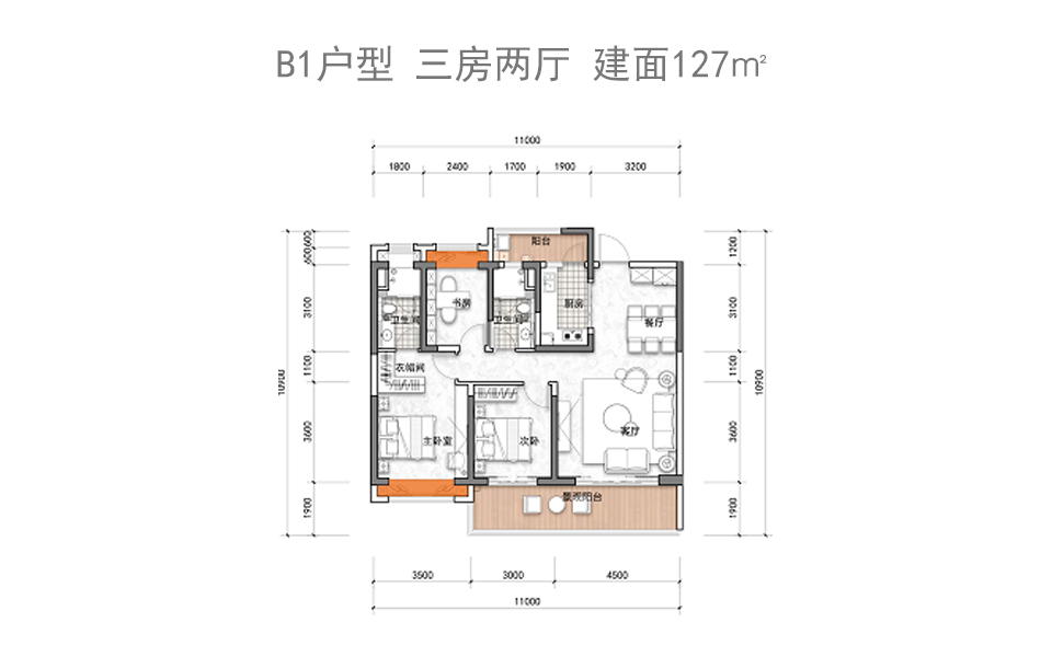 B1户型 三房两厅 