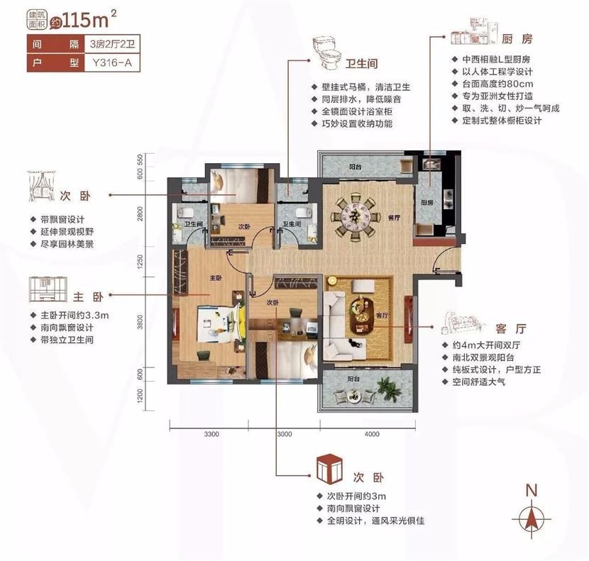 碧桂园剑桥郡建面约115平米三房户型图 碧桂园剑桥郡建面约115平米三房户型图