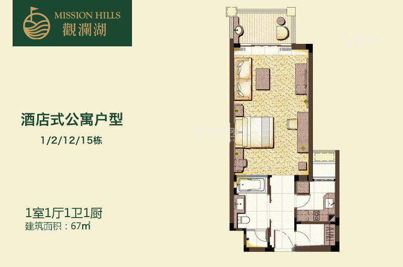 酒店式公寓户型 1房1厅1厨1厅 
