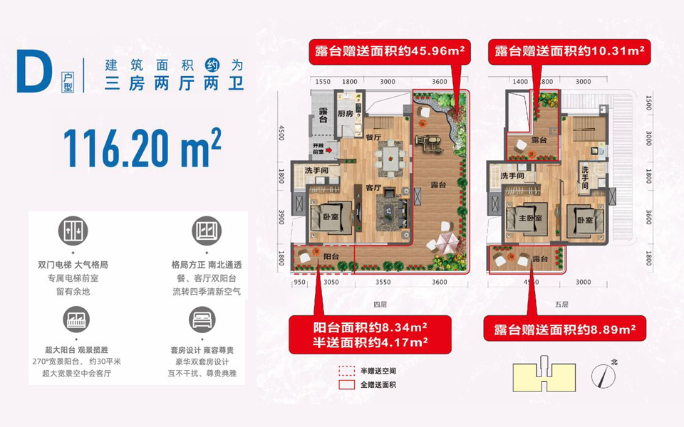 D户型 三房两厅两卫 116.20