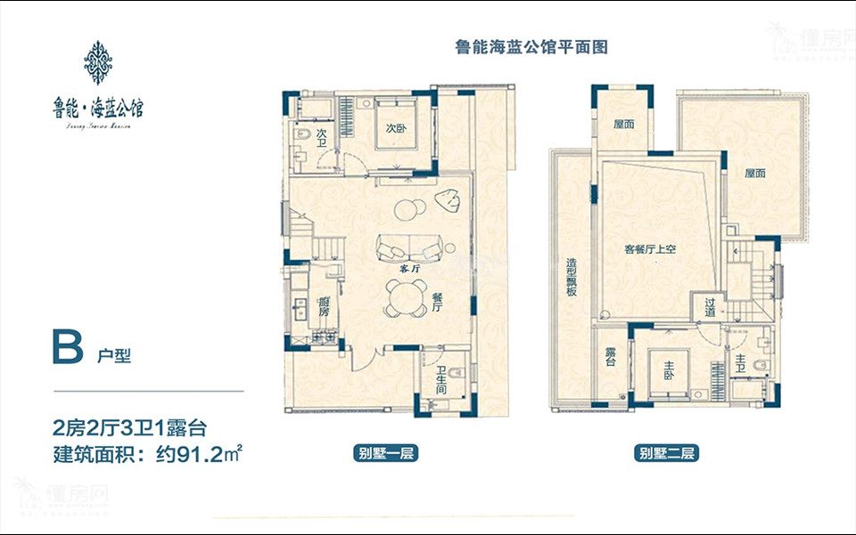 别墅B户型 2房2厅1厨3卫 