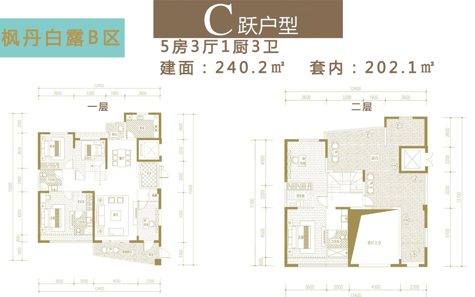 C跃户型 5房3厅1厨3卫 建面约240.2m&sup2;