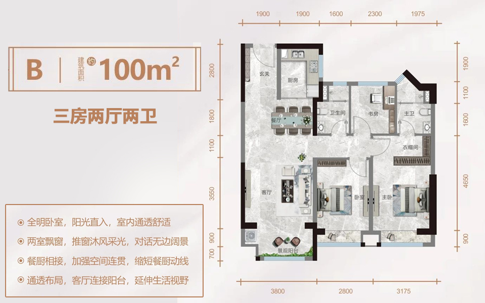 城发江东仕家B户型 3房2厅2卫户型图